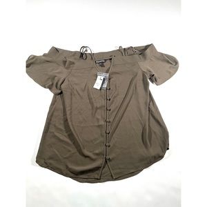 NWT Express Green Short Sleeve Cold Shoulder Blouse S/P